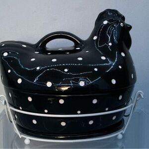 Polka Dot Chicken Ceramic Food Storage Container